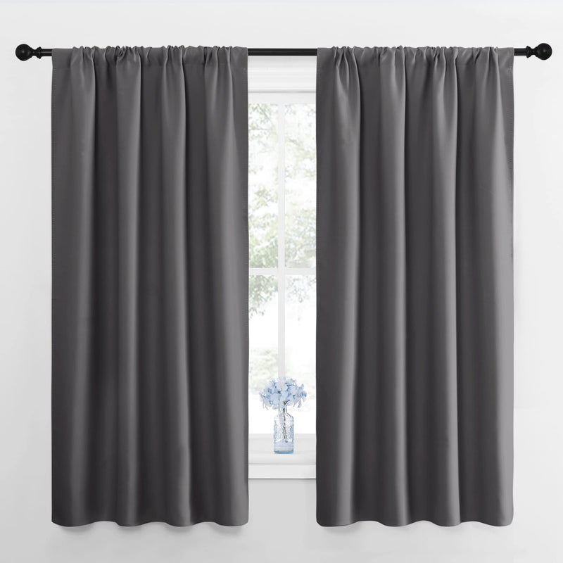 NICETOWN Blackout Curtains Panels for Bedroom - Thermal Insulated Rod Pocket Window Blackout Drapes/Draperies for Living Room (2 Panels, W42 x L63 inches, Grey) - Image 1