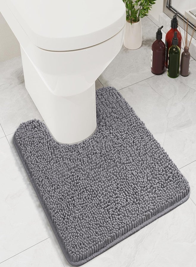 LOCHAS U-Shaped Toilet Rug, 20" x 20" Chenille Toilet Mats Washable Non Slip, Luxury Contour Bath Rugs for Toilet Soft Absorbent, Grey - Image 1