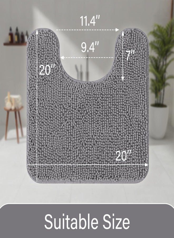LOCHAS U-Shaped Toilet Rug, 20" x 20" Chenille Toilet Mats Washable Non Slip, Luxury Contour Bath Rugs for Toilet Soft Absorbent, Grey - Image 2