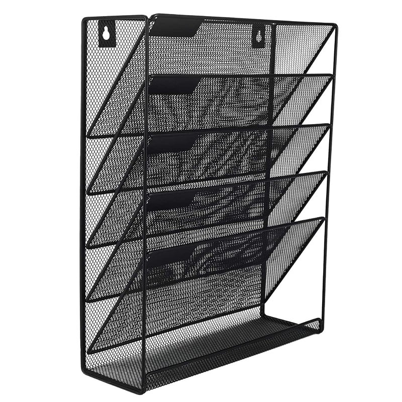 EBOFAB all Mounted Hanging File Rack Magazine Letter Sorter 5 Compartments Mesh Metal Rack - Image 1