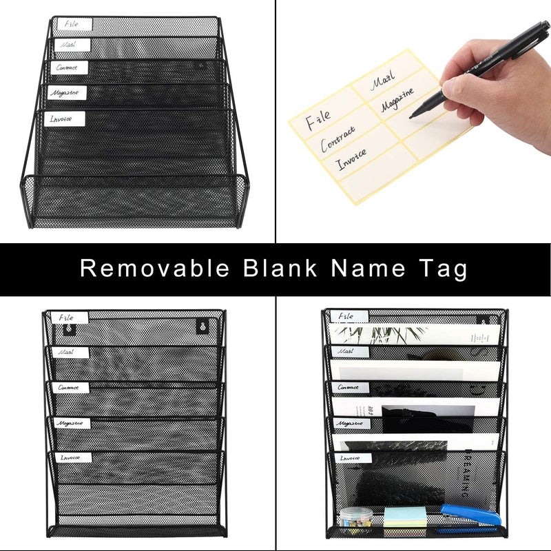 EBOFAB all Mounted Hanging File Rack Magazine Letter Sorter 5 Compartments Mesh Metal Rack - Image 5