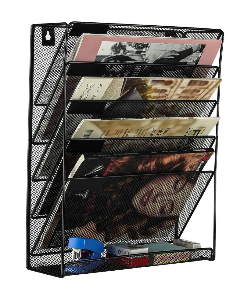 EBOFAB all Mounted Hanging File Rack Magazine Letter Sorter 5 Compartments Mesh Metal Rack - Image 2