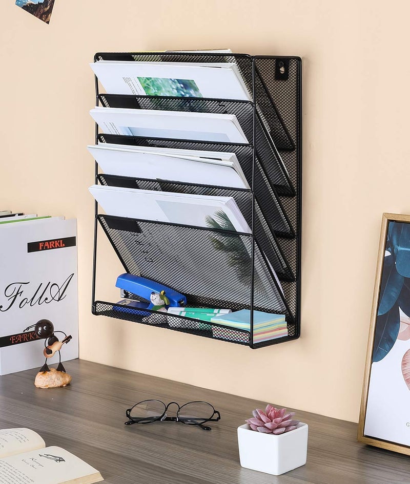 EBOFAB all Mounted Hanging File Rack Magazine Letter Sorter 5 Compartments Mesh Metal Rack - Image 3