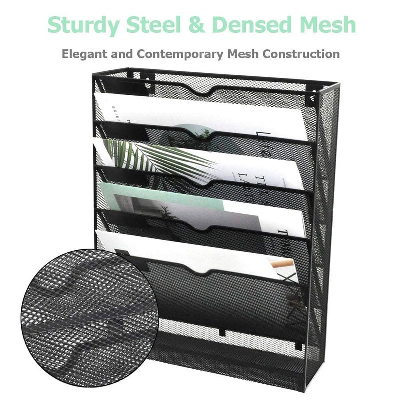 EBOFAB all Mounted Hanging File Rack Magazine Letter Sorter 5 Compartments Mesh Metal Rack - Image 4