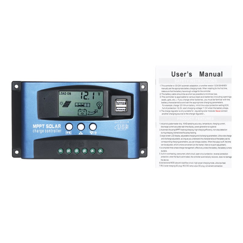 60A MPPT Solar Charge Controller Dual USB LCD Display Auto Solar Cell Panel Charger Regulator - Image 2