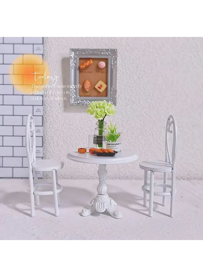White Miniature Table Chair Set 3 Piece Dollhouse Furniture for 1 12 Scale DIY - Image 4
