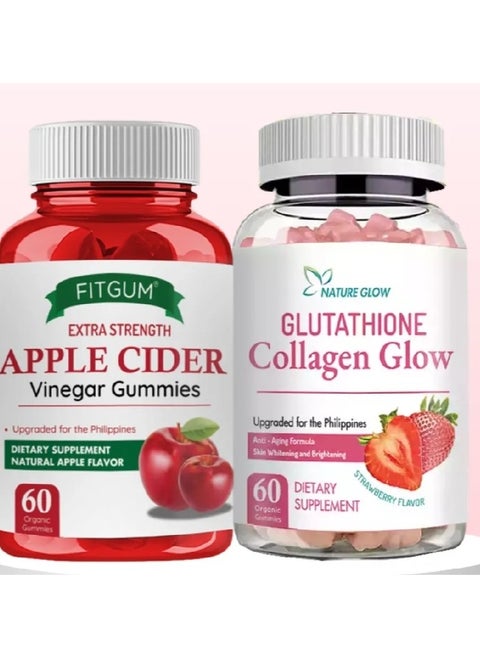 NATURE GLOW Glutathione Collagen Glow Apple Cider Vinegar Gummies Whitening Skin Weight Loss