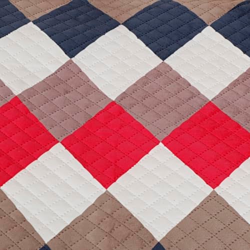 KINGLY Velvet Quilted L-Shape 7 Seater (4+3) Universal Sofa Protector Premium Non-Slip Fit Machine Washable Couch Mat for L-Shaped Sofa Set in Living Room (Navy Pink Beige 2pc Set 23x27 & 90x27) - Image 4