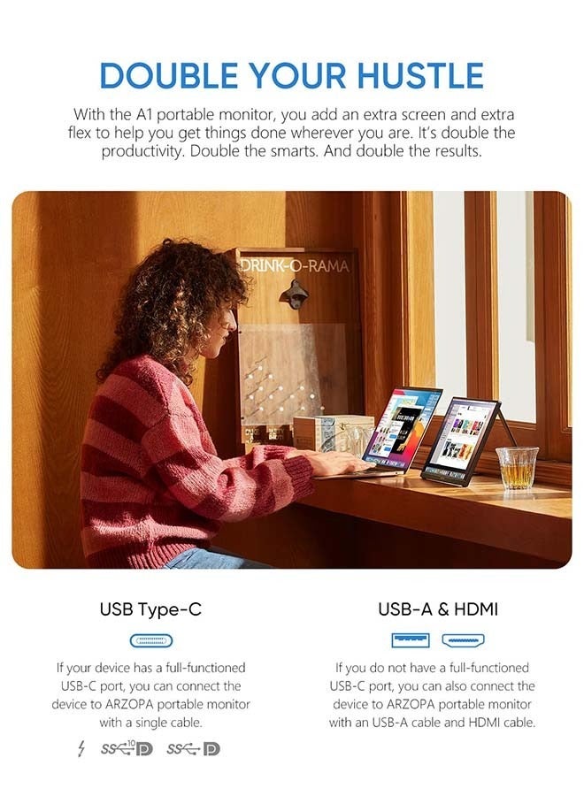 Portable Monitor 15.6'' FHD 1080P - Ultra-Slim Portable Laptop Monitor with Kickstand - IPS Display for PC, MAC, Phone, Xbox, PS5 - USB C & HDMI Connectivity - A1  - Image 2