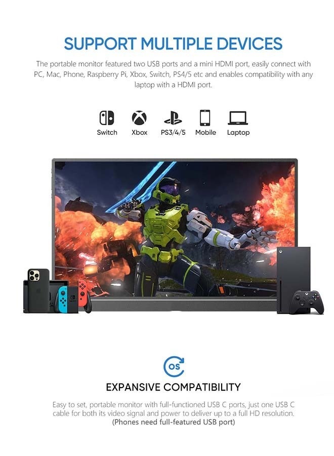 Portable Monitor 15.6'' FHD 1080P - Ultra-Slim Portable Laptop Monitor with Kickstand - IPS Display for PC, MAC, Phone, Xbox, PS5 - USB C & HDMI Connectivity - A1  - Image 4
