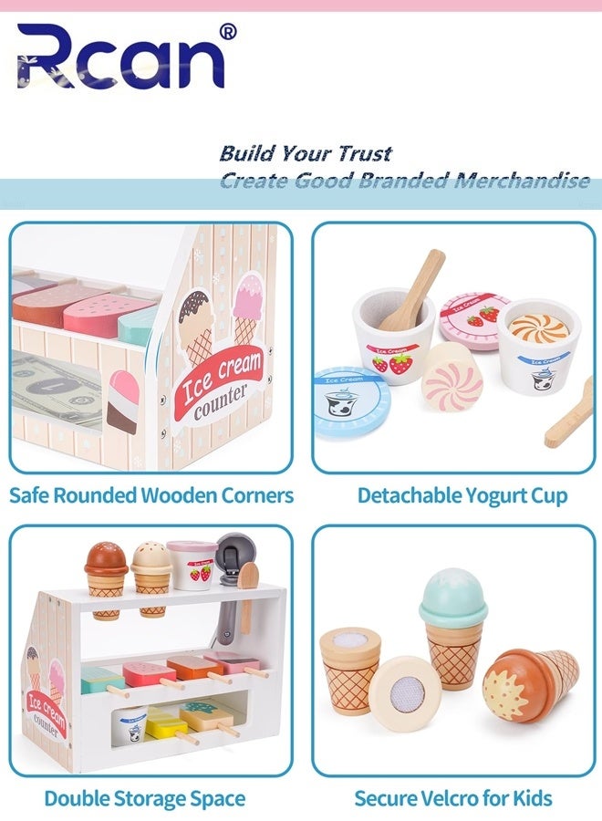 Rcan Wooden Ice Cream Counter Playset for Kids, Toddler Girl Toys Kitchen Playset Pretend Play Gifts for 3 4 5 6 Year Old Girl or Boy, Play Food Scoop and Serve, Play Kitchen Sets for Kids Ages 4-8 - Image 5