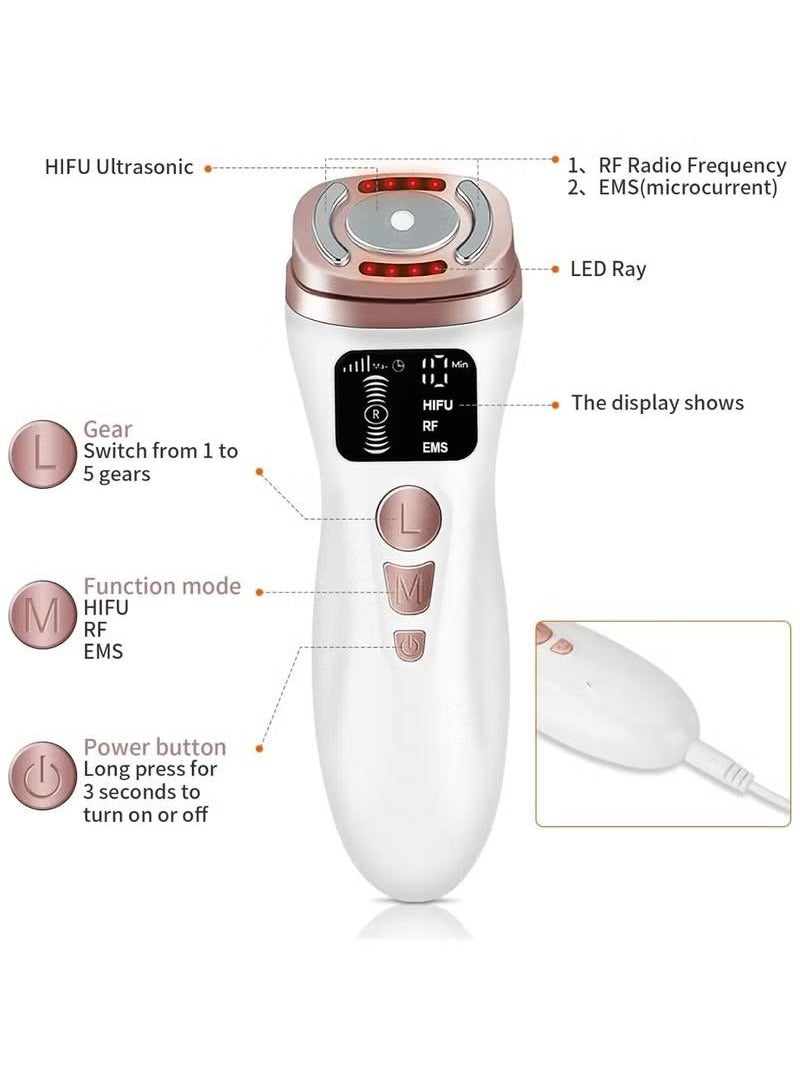 XiuWoo Ultrasonic RF Face Beauty Device, Neck Face Red Light Therapy Massager Facial Lifting Device, with 5 Speeds 3 Modes, Anti-Aging Skincare Tool for Winkle Removal Personal Care Beauty Device - Image 2