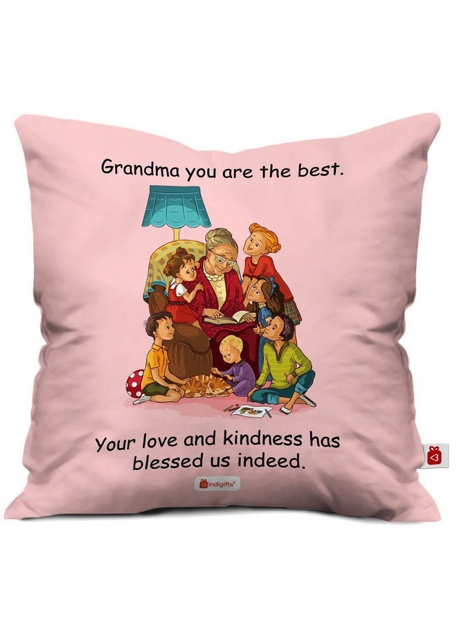 Indigifts Indigifts Cushion Cover 12x12 with Filler|Grandma Printed Square Pillow|Soft Fiber & Vibrant Design|Gift for Grandmother, Dadi, Maa (Multi)  - Image 1