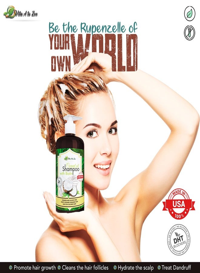 Vita A to Zee Coconut Oil Shampoo with Biotin, Aloe Vera (16.9 Fl Oz) - Hair Regrowth Shampoo for Dry, Frizzy or Coarse Hair - Moisturizing, Hydrating, Flyaway Taming & Anti Frizz Hair & Scalp Care - Image 3