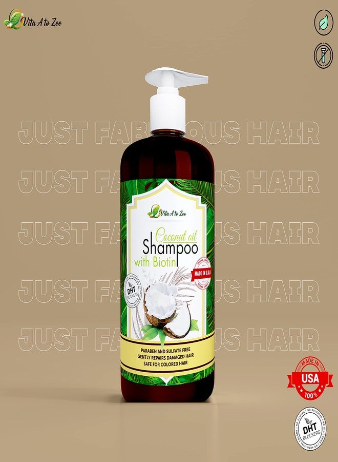 Vita A to Zee Coconut Oil Shampoo with Biotin, Aloe Vera (16.9 Fl Oz) - Hair Regrowth Shampoo for Dry, Frizzy or Coarse Hair - Moisturizing, Hydrating, Flyaway Taming & Anti Frizz Hair & Scalp Care - Image 2