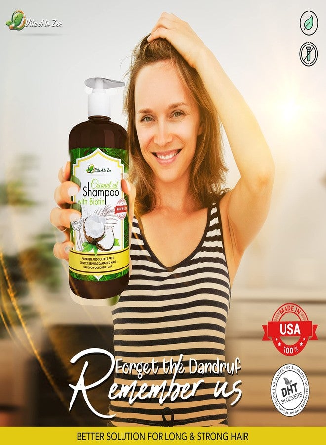 Vita A to Zee Coconut Oil Shampoo with Biotin, Aloe Vera (16.9 Fl Oz) - Hair Regrowth Shampoo for Dry, Frizzy or Coarse Hair - Moisturizing, Hydrating, Flyaway Taming & Anti Frizz Hair & Scalp Care - Image 5