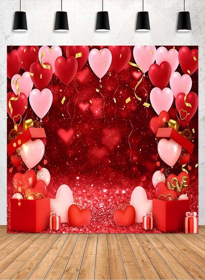 Avezano Red Love Heart Valentines Day Photography Backdrop Bokeh Gold Confetti Love Heart Balloon Lover's Day Photo Background Wedding Bridal Shower Party Decor Banner Photo Studio Prop (8x6ft) - Image 1