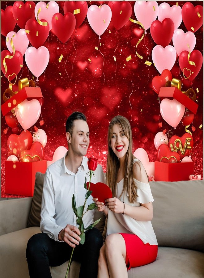 Avezano Red Love Heart Valentines Day Photography Backdrop Bokeh Gold Confetti Love Heart Balloon Lover's Day Photo Background Wedding Bridal Shower Party Decor Banner Photo Studio Prop (8x6ft) - Image 4