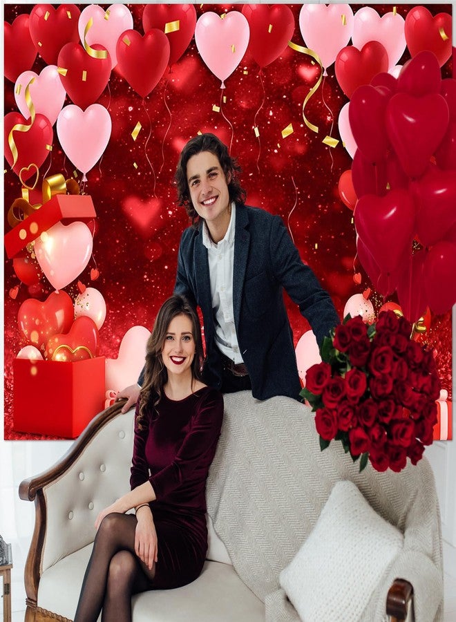 Avezano Red Love Heart Valentines Day Photography Backdrop Bokeh Gold Confetti Love Heart Balloon Lover's Day Photo Background Wedding Bridal Shower Party Decor Banner Photo Studio Prop (8x6ft) - Image 3