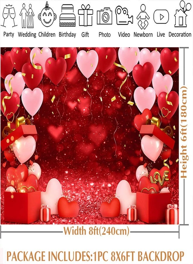 Avezano Red Love Heart Valentines Day Photography Backdrop Bokeh Gold Confetti Love Heart Balloon Lover's Day Photo Background Wedding Bridal Shower Party Decor Banner Photo Studio Prop (8x6ft) - Image 5