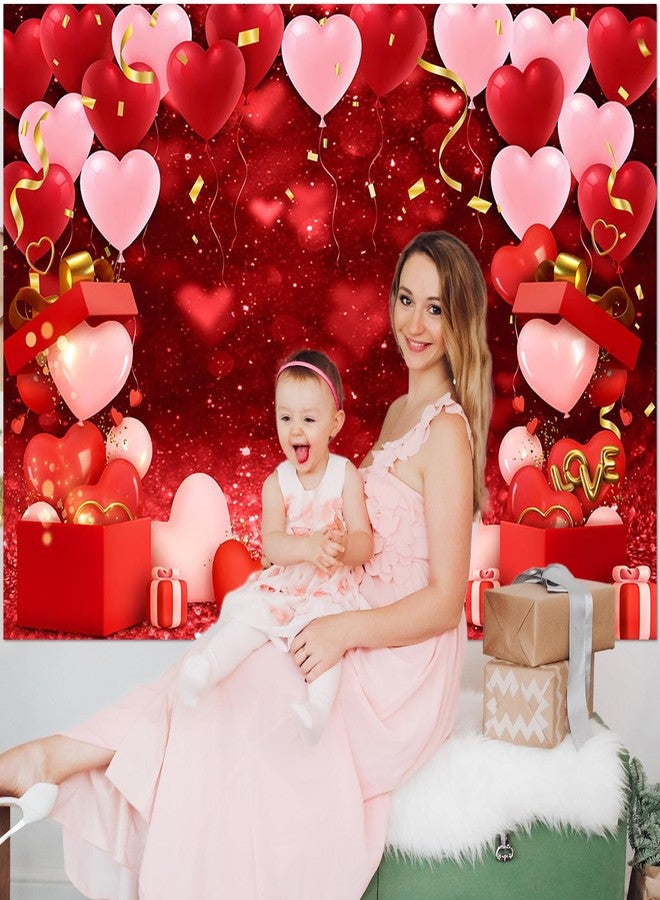 Avezano Red Love Heart Valentines Day Photography Backdrop Bokeh Gold Confetti Love Heart Balloon Lover's Day Photo Background Wedding Bridal Shower Party Decor Banner Photo Studio Prop (8x6ft) - Image 2