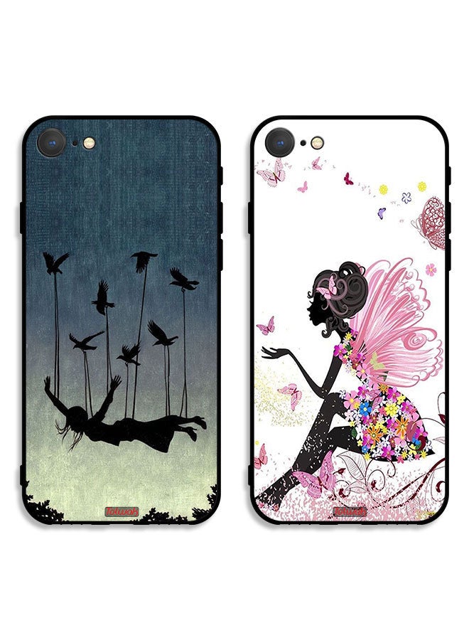 Tolwak Two Cases For Apple iPhone 7 Protective Covers Birds Holding Fallen Girl and Butterfly - Image 1