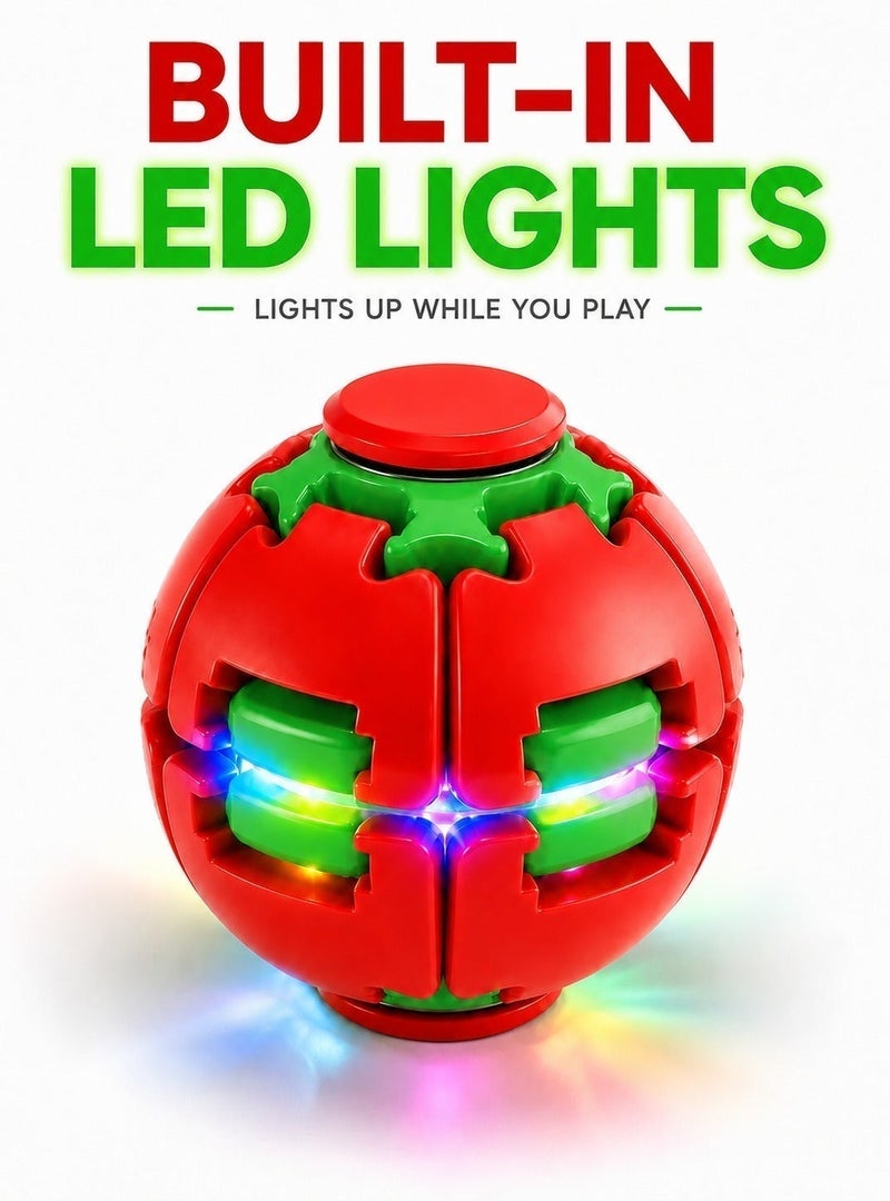 O2. لعبة كرة دوارة بالضغط بالأصابع باللونين الأحمر والأخضر مع إضاءة LED مدمجة، كرة سبينر متحولة من خامة ABS لتخفيف التوتر واللعب الحسي للأطفال 5 سنوات فأكثر، 6 × 6.5 سم - Image 4