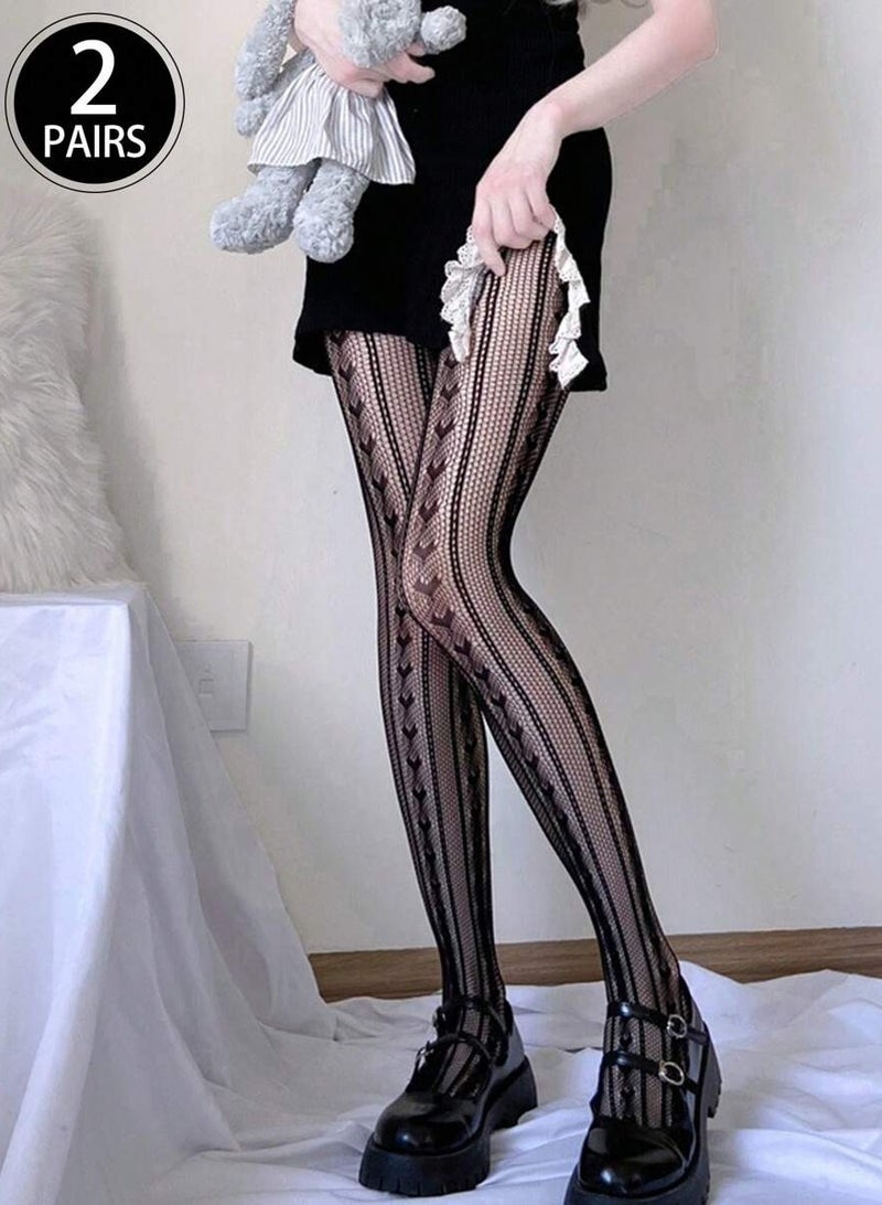 Women's Tights Black Hollow Knitted Chiffon Lace Stockings, pantyhose, Fishnet Tights, High Waist Fishnet Floral Stockings(2 pack)  - Image 1