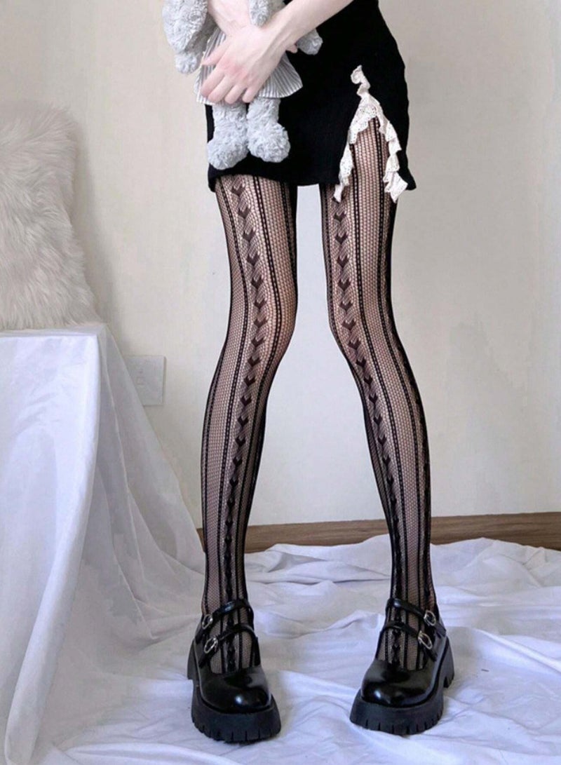 Women's Tights Black Hollow Knitted Chiffon Lace Stockings, pantyhose, Fishnet Tights, High Waist Fishnet Floral Stockings(2 pack)  - Image 2