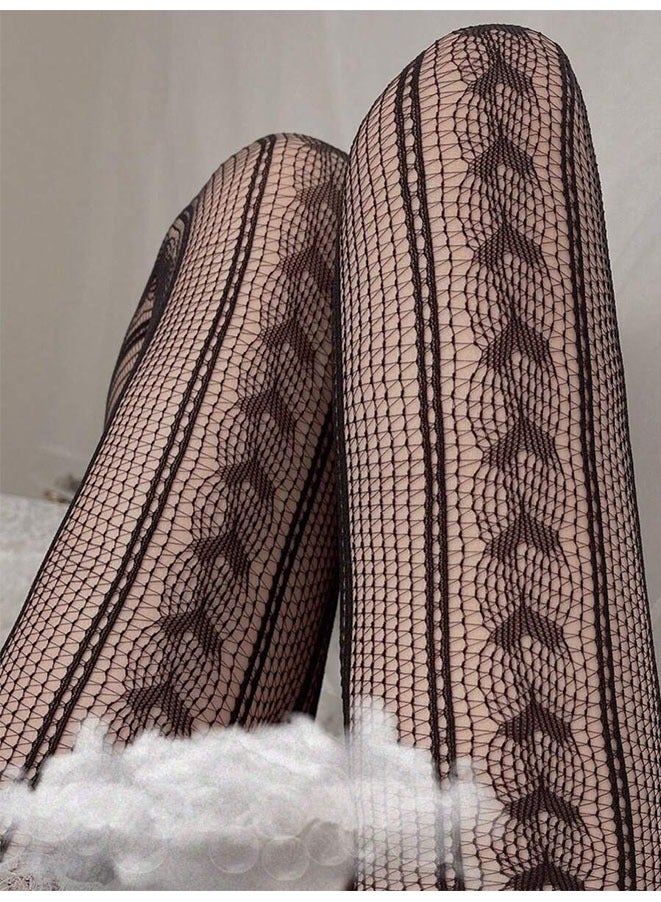 Women's Tights Black Hollow Knitted Chiffon Lace Stockings, pantyhose, Fishnet Tights, High Waist Fishnet Floral Stockings(2 pack)  - Image 3