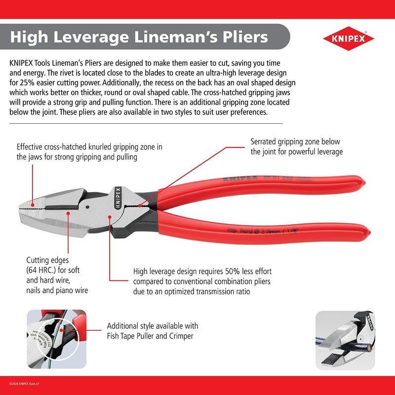 Knipex 09 01 240 9.5-Inch Ultra-High Leverage Lineman's Pliers - Image 4