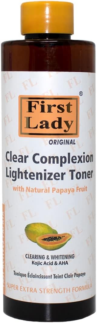 First Lady Clear Complexion Strong Papaya Skin Brightening Face Toner 200ml with kojic Acid aha for Dark Spots Melanin Hyper Pigmentation for Glowing