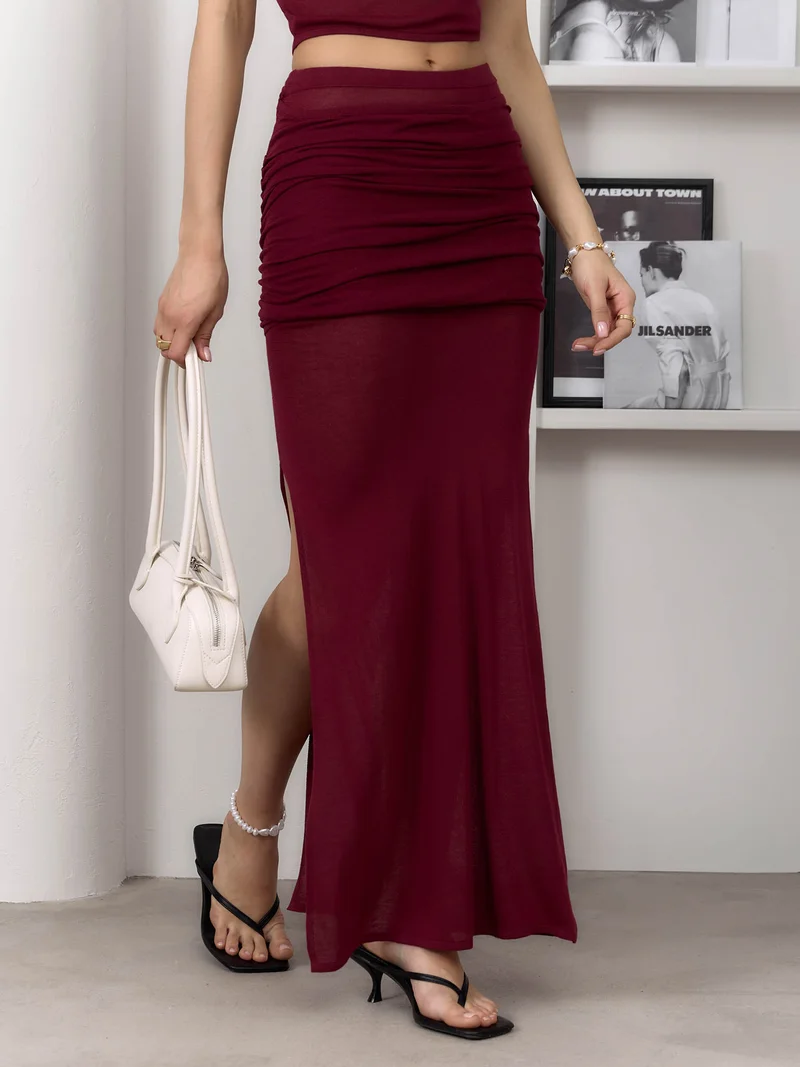Lichi Jersey midi skirt with draped hips