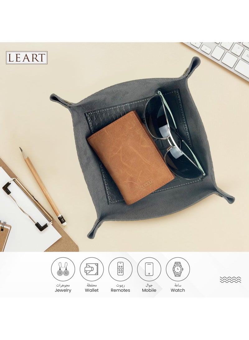 LeArt Leather Valet Tray - Small & Compact Catchall Tray | Desk, Bedside, Home Entrance Entryway Organizer | Leather Tray for Keys, Coins, Stationary, Jewellery (Iron | Crocodile Texture)  - Image 4