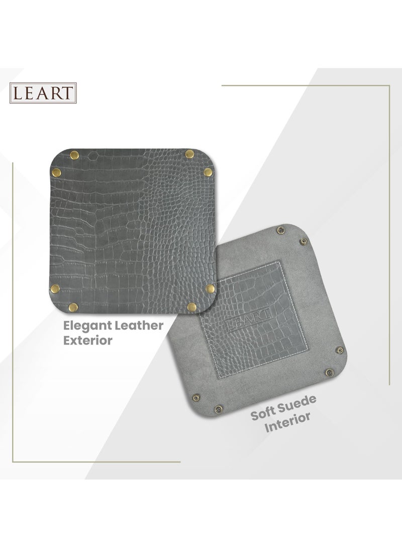 LeArt Leather Valet Tray - Small & Compact Catchall Tray | Desk, Bedside, Home Entrance Entryway Organizer | Leather Tray for Keys, Coins, Stationary, Jewellery (Iron | Crocodile Texture)  - Image 5