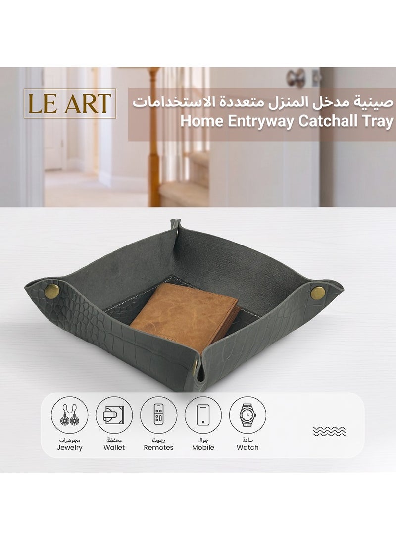 LeArt Leather Valet Tray - Small & Compact Catchall Tray | Desk, Bedside, Home Entrance Entryway Organizer | Leather Tray for Keys, Coins, Stationary, Jewellery (Iron | Crocodile Texture) - Image 3