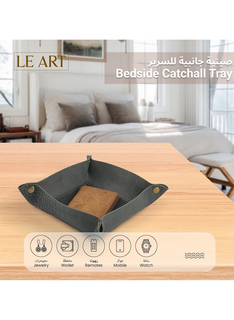 LeArt Leather Valet Tray - Small & Compact Catchall Tray | Desk, Bedside, Home Entrance Entryway Organizer | Leather Tray for Keys, Coins, Stationary, Jewellery (Iron | Crocodile Texture) - Image 4