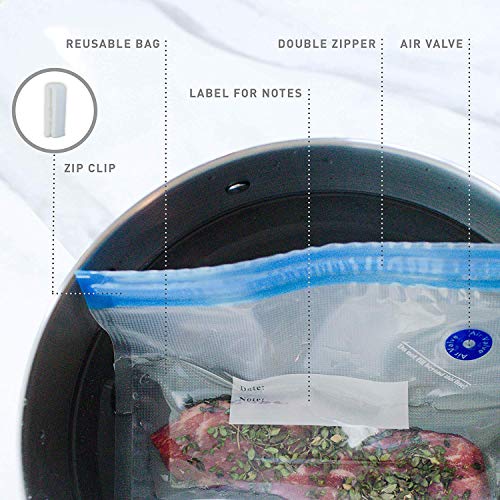 OUII Sous Vide Bags for Joule and Anova Cookers - 15 Reusable BPA-Free Sous Vide Bags with Vacuum Hand Pump in Various Sizes -Vacuum Sealer Bags Food Storage Freezer Safe - Fits Any Sous Vide Machine - Image 2