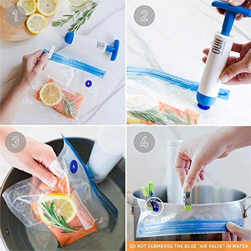 OUII Sous Vide Bags for Joule and Anova Cookers - 15 Reusable BPA-Free Sous Vide Bags with Vacuum Hand Pump in Various Sizes -Vacuum Sealer Bags Food Storage Freezer Safe - Fits Any Sous Vide Machine - Image 3