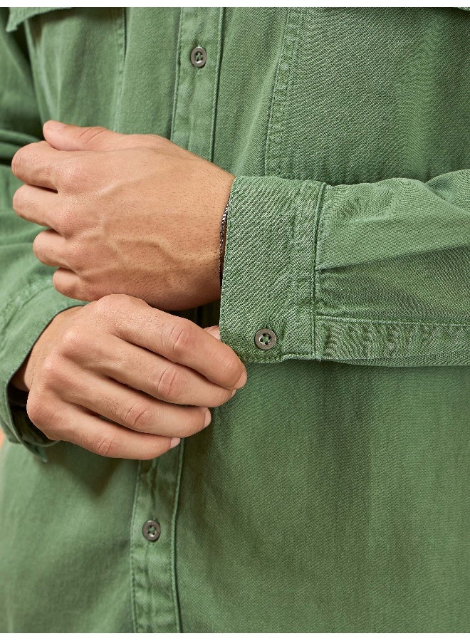 Beyoung Sage Green Over Dyed Denim Shirt for Men  - Image 3