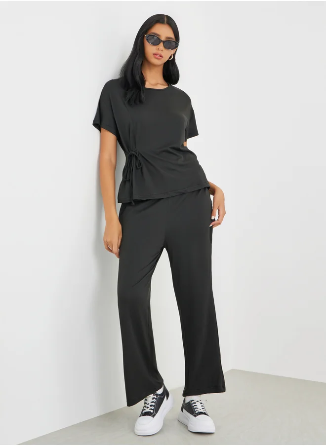 تايك تو Take Two Side Tie Short Sleeve Top and Pants Co-Ords