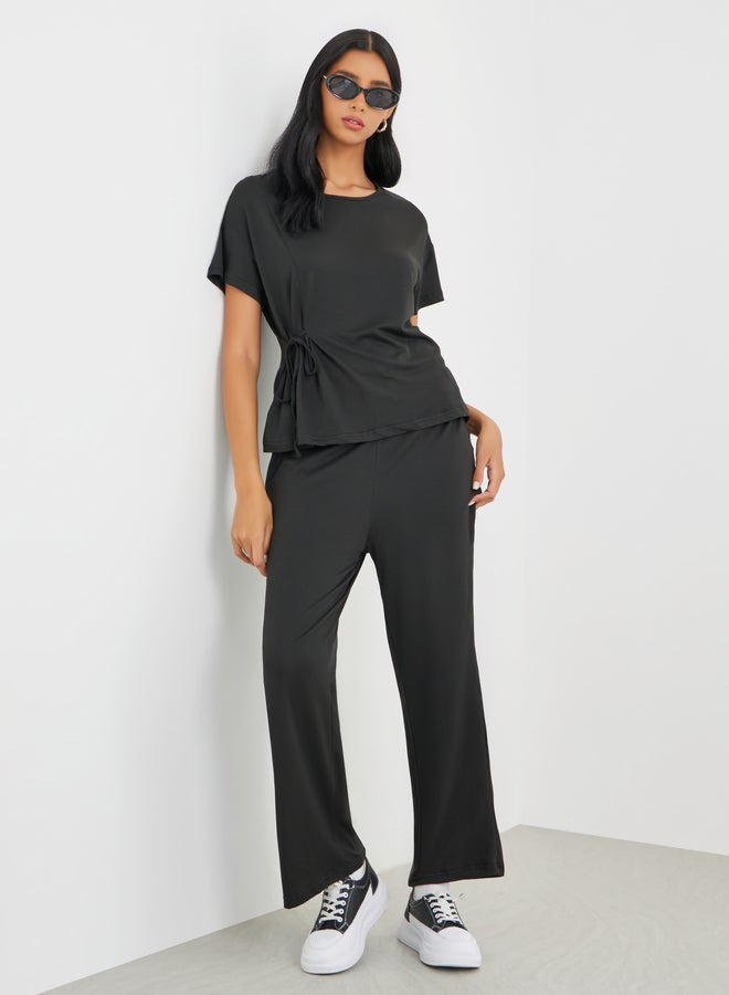 Take Two Styli Side Tie Short Sleeve Top and Pants Co-Ords - Image 1