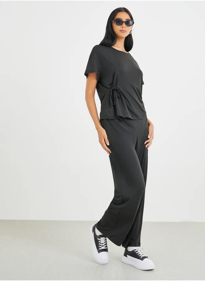 تايك تو Take Two Side Tie Short Sleeve Top and Pants Co-Ords