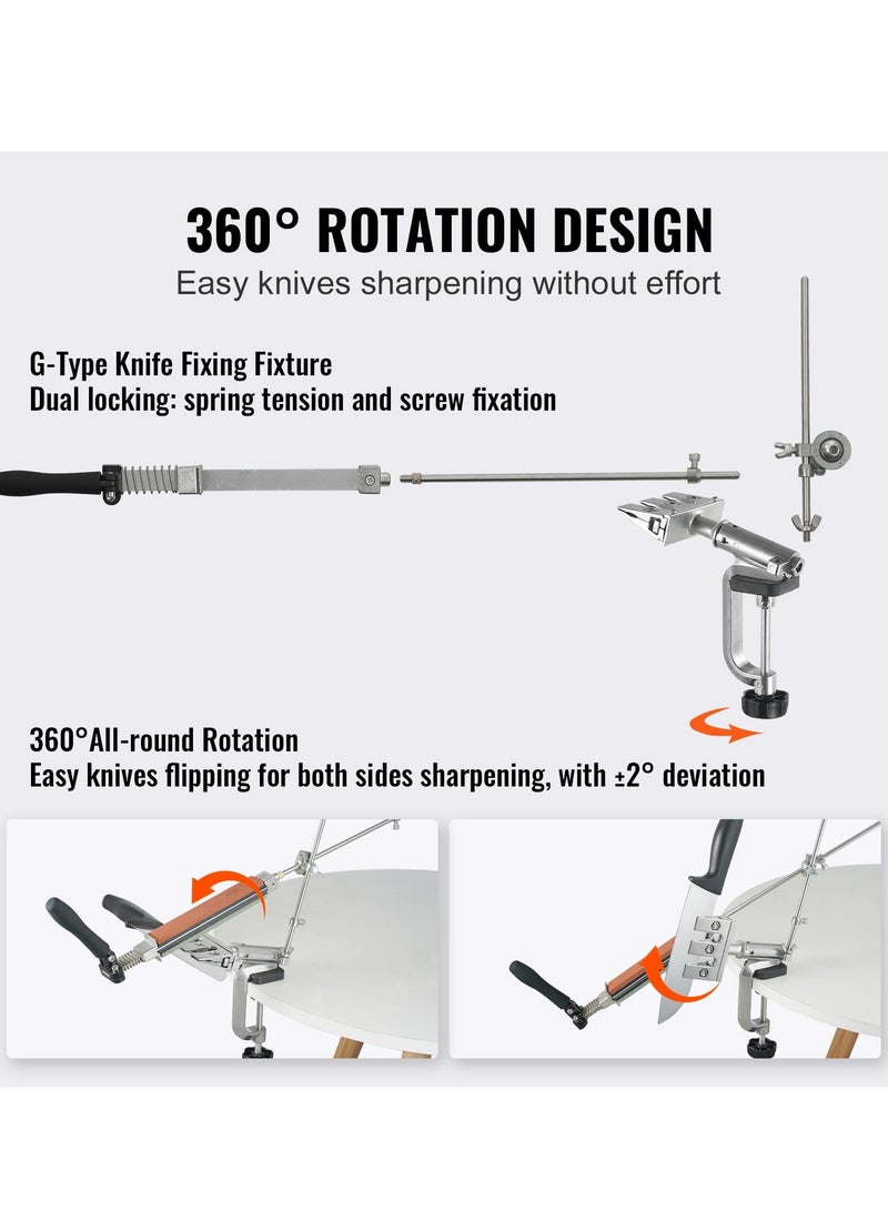 XiuWoo Knife Sharpener Kit, 360° Rotation Flip Fixed Angle Knife Sharpening System with 9 Whetstones 120-10000 Grit, Professional Kitchen Chef Knife Sharpening Kit for All Knives and Scissors  - Image 3
