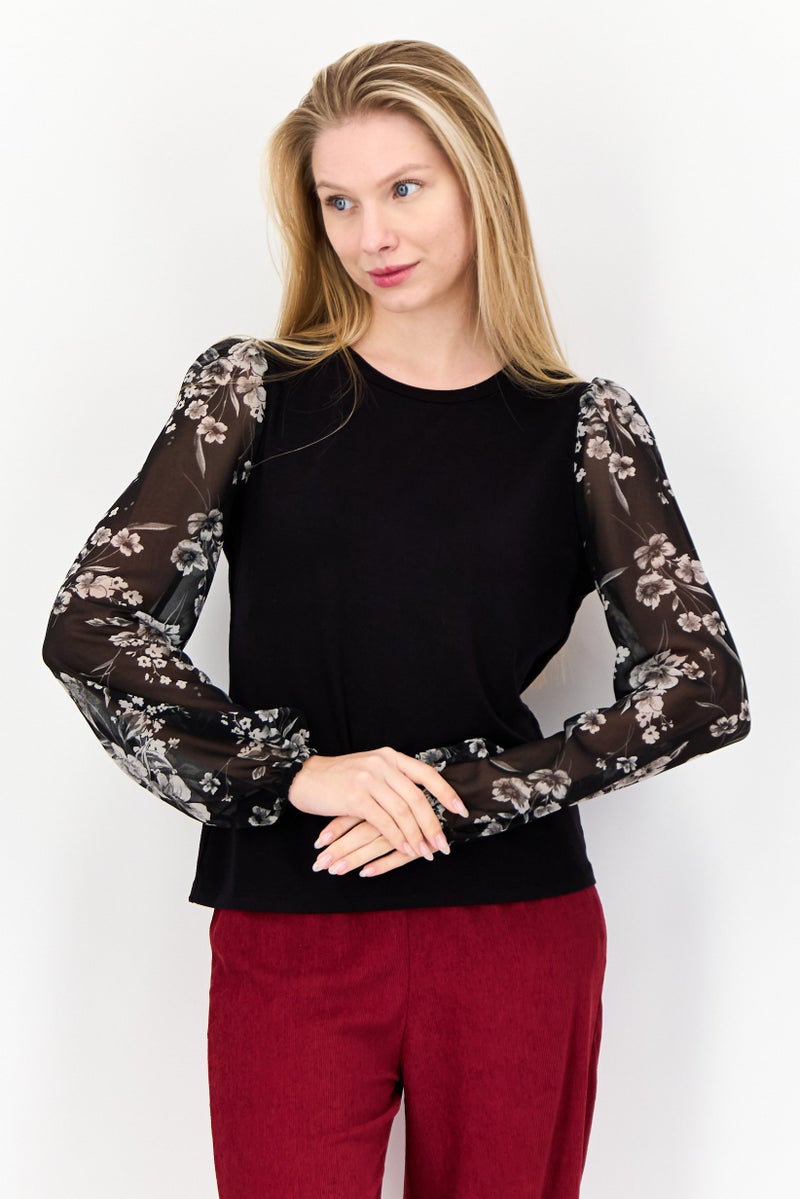 Tahari Women Round Neck Long Sleeve Floral Print Blouse, Multicolor - Image 1