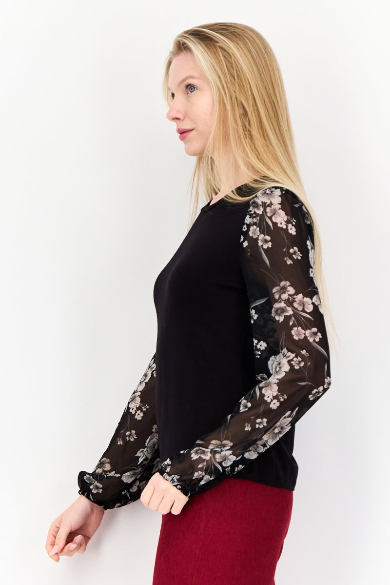 Tahari Women Round Neck Long Sleeve Floral Print Blouse, Multicolor - Image 3