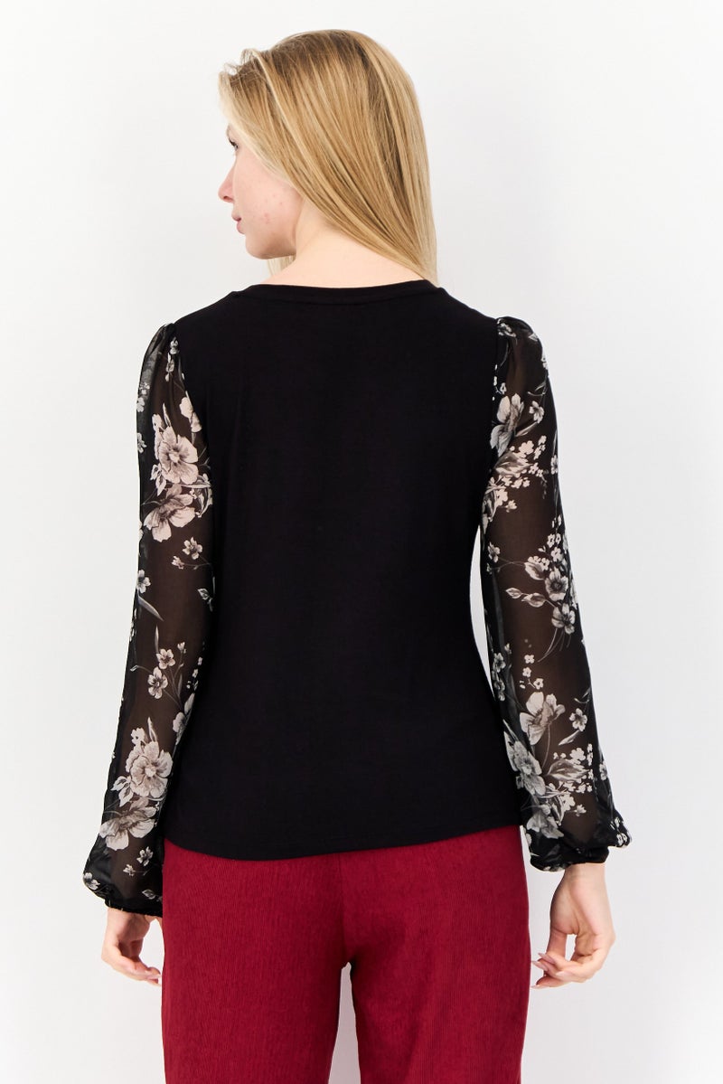 Tahari Women Round Neck Long Sleeve Floral Print Blouse, Multicolor - Image 4