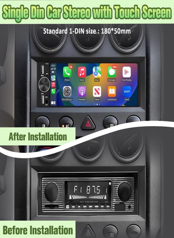 Pyniro 6.36" Single Din Car Stereo with Wireless CarPlay & Android Auto, IPS Touchscreen Head Unit with Backup Camera/External Microphone, Car Radio Supports Bluetooth/SWC/FM/Double USB/Type-C - Image 2