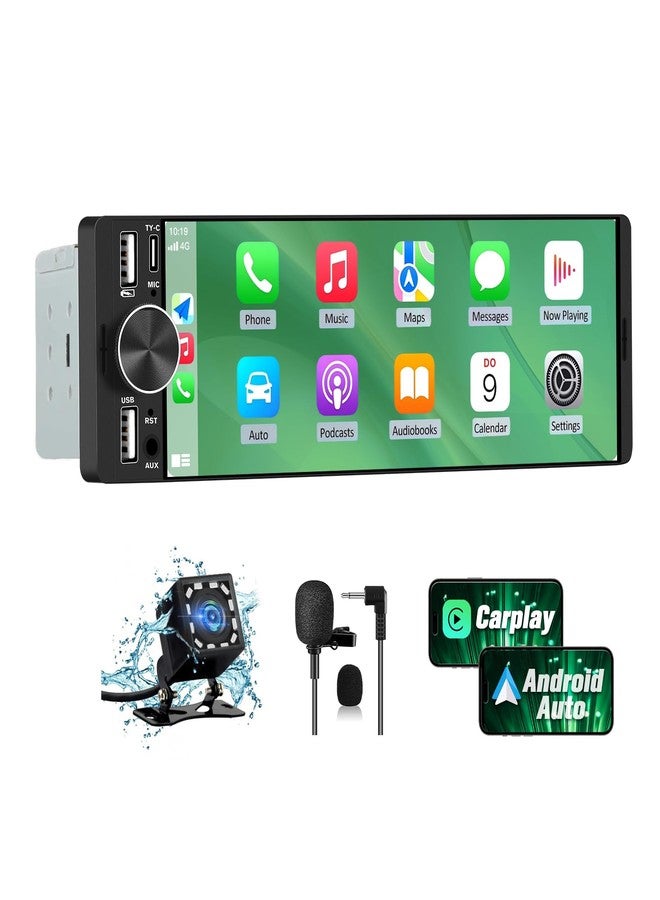 Pyniro 6.36" Single Din Car Stereo with Wireless CarPlay & Android Auto, IPS Touchscreen Head Unit with Backup Camera/External Microphone, Car Radio Supports Bluetooth/SWC/FM/Double USB/Type-C - Image 1