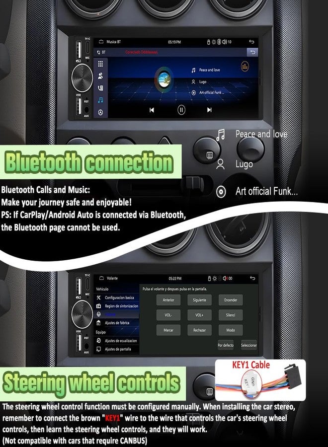 Pyniro 6.36" Single Din Car Stereo with Wireless CarPlay & Android Auto, IPS Touchscreen Head Unit with Backup Camera/External Microphone, Car Radio Supports Bluetooth/SWC/FM/Double USB/Type-C - Image 4